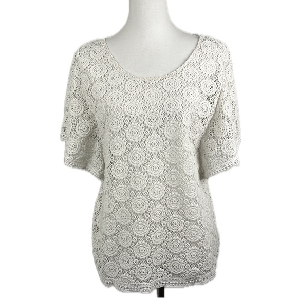 JM Collection Open Crochet Angel Sleeve Top Size M Cottage Boho Hippie Festival - Picture 1 of 13